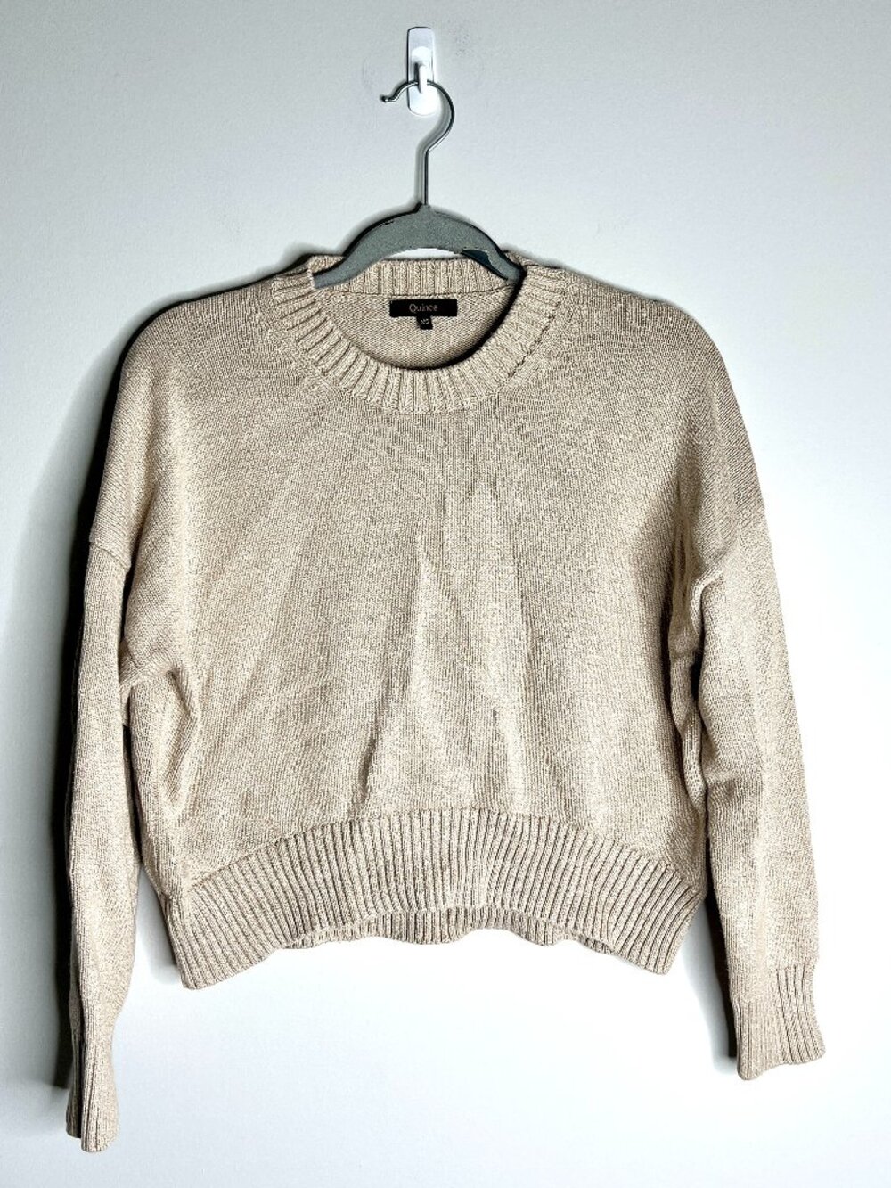 Quince 100% Organic Cotton Cropped Long Sleeve Crew Neck Sweater Granola Girl XS